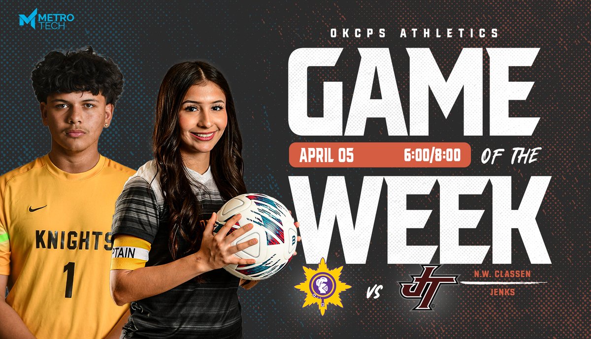 A big-time matchup in this week's @OKCPS 𝙎𝙤𝙘𝙘𝙚𝙧 𝙂𝙖𝙢𝙚 𝙤𝙛 𝙩𝙝𝙚 𝙒𝙚𝙚𝙠 including a rematch of last year's State Semifinals 👀 @NWCKnights 🆚 @jenkstrojans 📅 Friday, April 5 ⏰ Girls 6:00, Boys 8:00 📍Taft Stadium 📺 youtube.com/@okcps_athleti…