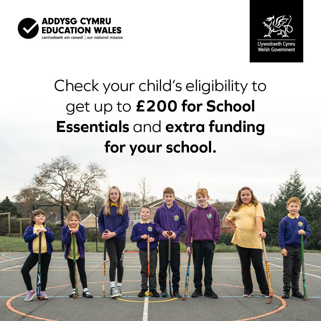 Your child could get up to £200 for School Essentials and extra funding for your school. 

The Schools Essential Grant can help pay for things like uniform, sports kit and  equipment.

Check your child’s eligibility now:

gov.wales/get-help-schoo…

#FeedTheirFuture #WG