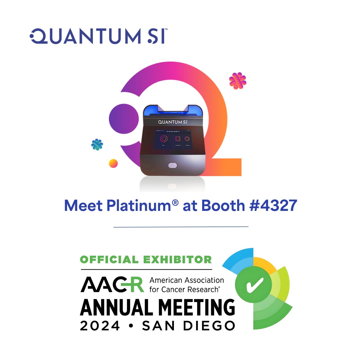 The exhibit hall at @AACR opens today! Come by the @Quantum_Si booth #4327 between 1 and 5pm PT, meet Platinum® and delve into the world of cancer research with our Next-Generation Protein Sequencing™ technology. quantum-si.com #AACR24 #SanDiego #Cancer #Research #QSI