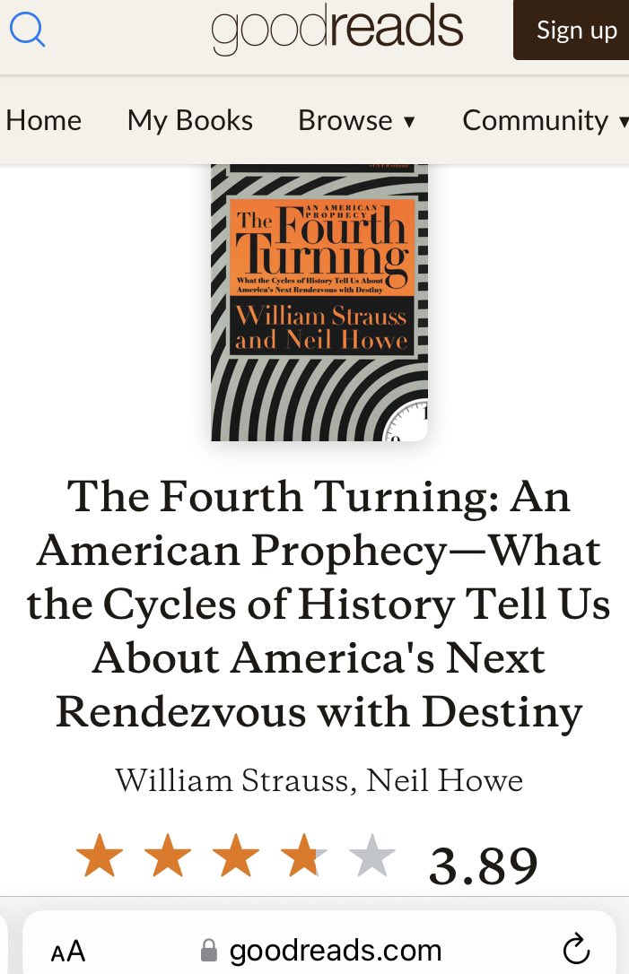 GracieNunyabiz's tweet photo. @BELKAEH Have you read the 1996 Book, “The Fourth Turning”

#Shareworthy Reading!!
It goes directly to your point.

#tnleg #REVtn #RNRTN #BooksWorthReading #BOOKERS #ReadingLessons #History #HistoryMatters https://t.co/Fw1p2BRLva