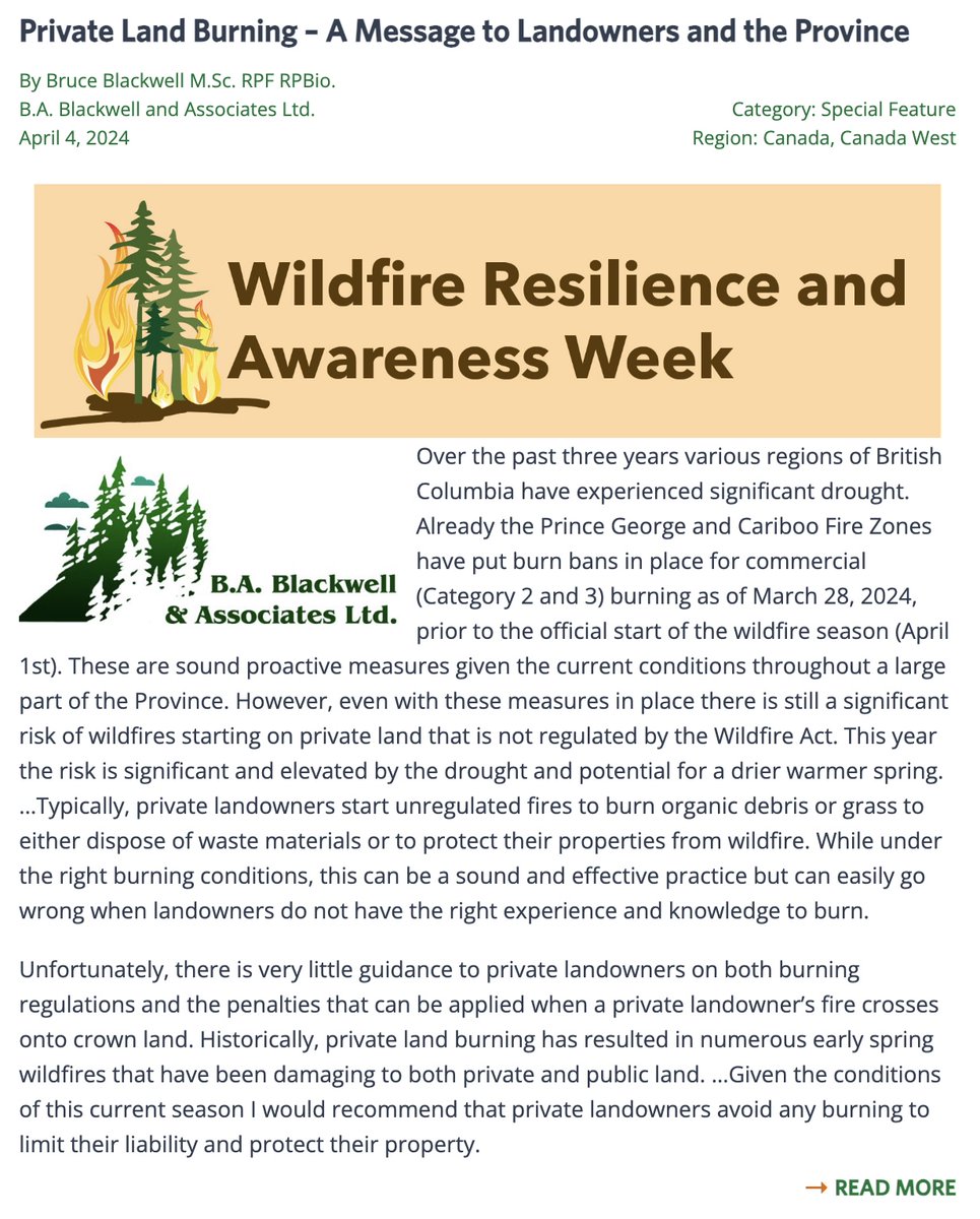 TreeFrogNews's tweet image. Don&apos;t miss @BruceBlackwell1 in today&apos;s episode of Wildfire Resilience and Awareness Week in the Tree Frog News. treefrogcreative.ca/private-land-b…