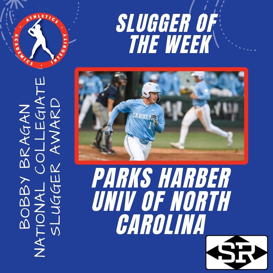 braganslugger's tweet photo. Congratulations to this week's Bobby Bragan National Collegiate Slugger of the week! One of our favorite names this year, Parks Harber, of North Carolina posted a slash line of .471/.500/1.529.  In four games, Harber posted 8 hits, scored 7 runs and drove in 9.  #UNC https://t.co/GTzv9NJob2