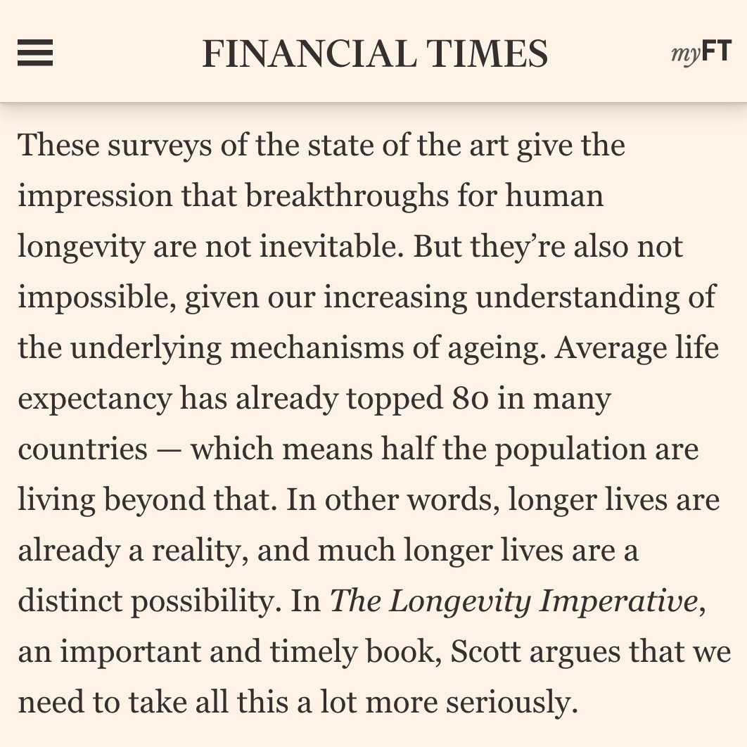 Surveys show longevity breakthroughs aren't certain but possible with our growing aging insight. With life expectancy over 80 in some places, extended lives are real, and even longer ones feasible. ft.com/content/954808…
