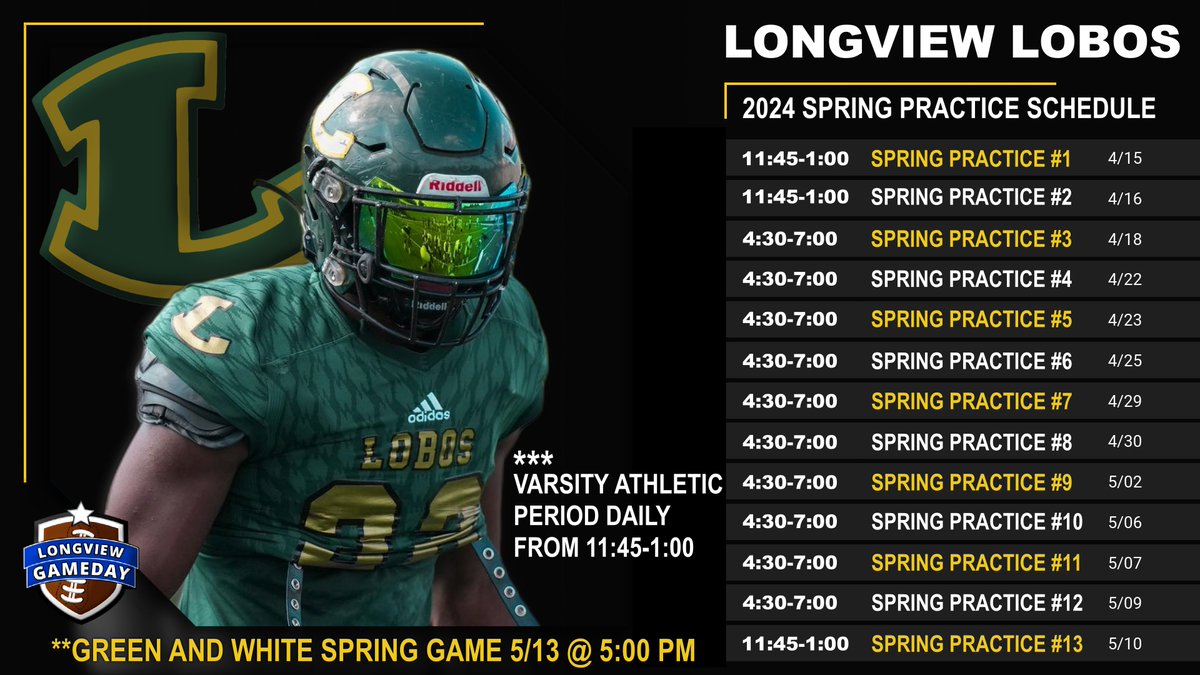 Its already that time of the year! Lobo Football Spring Practice is open to the public if you want to come out and get a first-hand look at the 2024 Lobos.

<a href="/coachjohnking/">LOBO UP</a> <a href="/Lobo_Football/">Longview Football</a>
