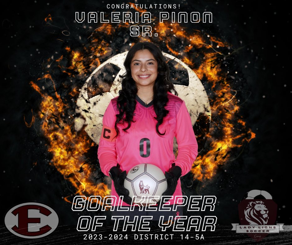 Congratulations to Senior Captain Valeria Pinon on being voted Goalkeeper of the year for District 14-5A! Well deserved. We are so proud of you! 🎉⚽️🦁@EnnisFootball <a href="/Team_Ennis/">Ennislions.rankone.com</a> <a href="/ennis_high/">Ennis High School</a> <a href="/tascosoccer/">TASCO</a> @LethalSoccer