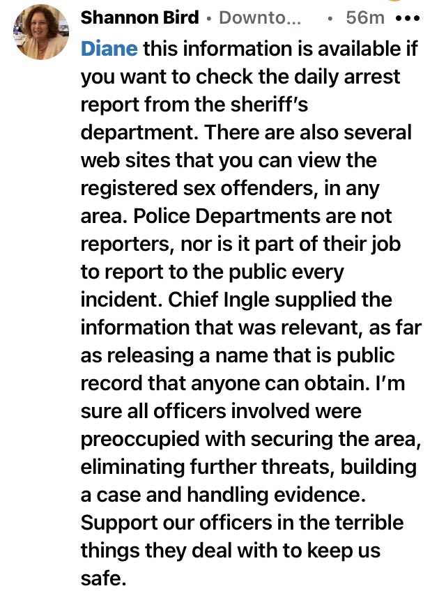 The latest development in the #Rutherfordton #police not releasing the Thermal Belt Rail Trail shooting suspect’s name. 👇 RPD admin Shannon Bird (and zoning board member) said it’s not police’s job to release a suspect’s name. #publicrecords #NCpol