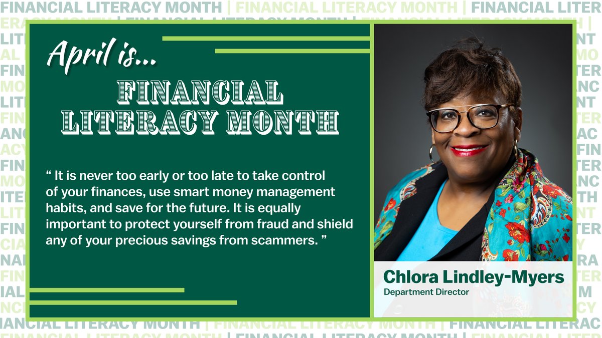 DCI Department Director Chlora Lindley-Myers shares advice for consumer protection during #FinancialLiteracyMonth. She has nearly 40 years of regulatory experience working in Missouri, Kentucky, Tennessee, & the NAIC. She currently serves as the 2024 Past President of the NAIC.