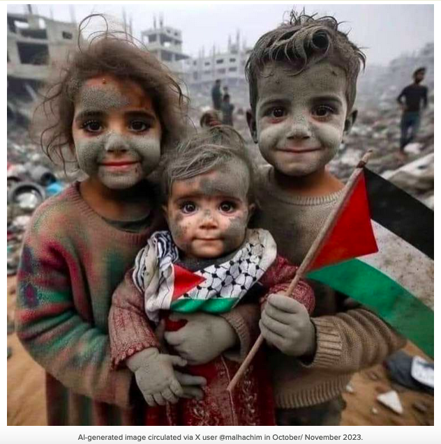What does it mean to artificially generate images of hope in a context of ongoing genocidal violence?
Robyn Holly Taylor-Neu ponders a recent AI-generated image of Palestinian children smiling amid rubble. Is it hopeful? Misinformation? "Vanilla humanism"?
culanth.org/fieldsights/ab…