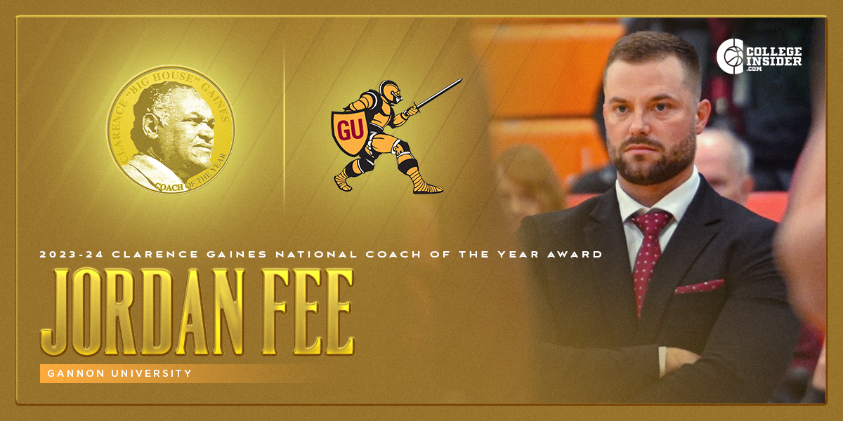 April 4, 2024 PHOENIX, AZ -- Gannon University’s Jordan Fee is the recipient of the 2024 Clarence “Big House” Gaines award, which is presented annually to the top head coach in division II college basketball. Press Release: collegeinsider.com/2024/2024Clare… Award Website:…