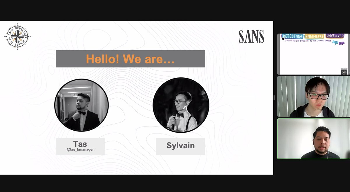 SANSNew2Cyber (@new_2_cyber) on Twitter photo Happening now at #New2CyberSummit: <a href="/tas_kmanager/">tas_kmanager@infosec.exchange</a> and Sylvain Lu share a day in the life of detection engineers. Hear this talk: sans.org/u/1uk7
#CybersecurityJourney Happening now at #New2CyberSummit: <a href="/tas_kmanager/">tas_kmanager@infosec.exchange</a> and Sylvain Lu share a day in the life of detection engineers. Hear this talk: sans.org/u/1uk7
#CybersecurityJourney