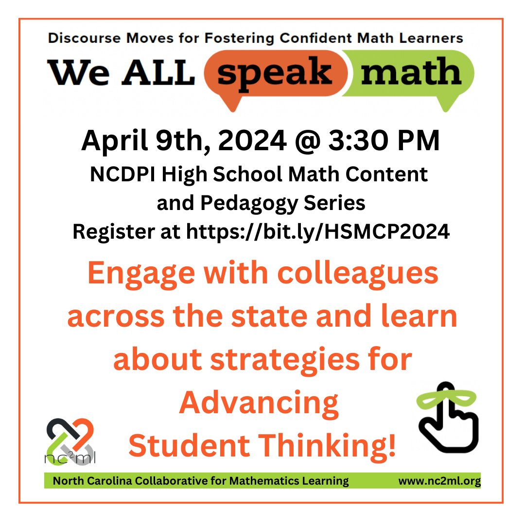 ncmathcollab's tweet photo. Don't forget to sign up for this month's DPI Content and Pedagogy Webinar! Register at https://t.co/478SyURW57 #mathvision #LetsTalkMath #matheducation #iteachmath #mtbos #mathisfun #math #maths @DPIMath_Science @NCCTM1 @AMTE_NC @NCCATNews https://t.co/aMPRZPnL2f