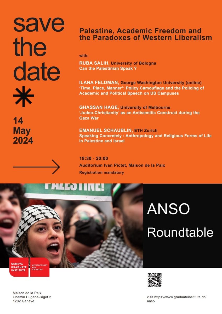 On May 14th, @JulieBillaud and Riccardo Bocco, will moderate this roundtable on #Palestine, academic freedom and the paradoxes of Western liberalism at @GVAGrad Link to register: lnkd.in/emQhhxru