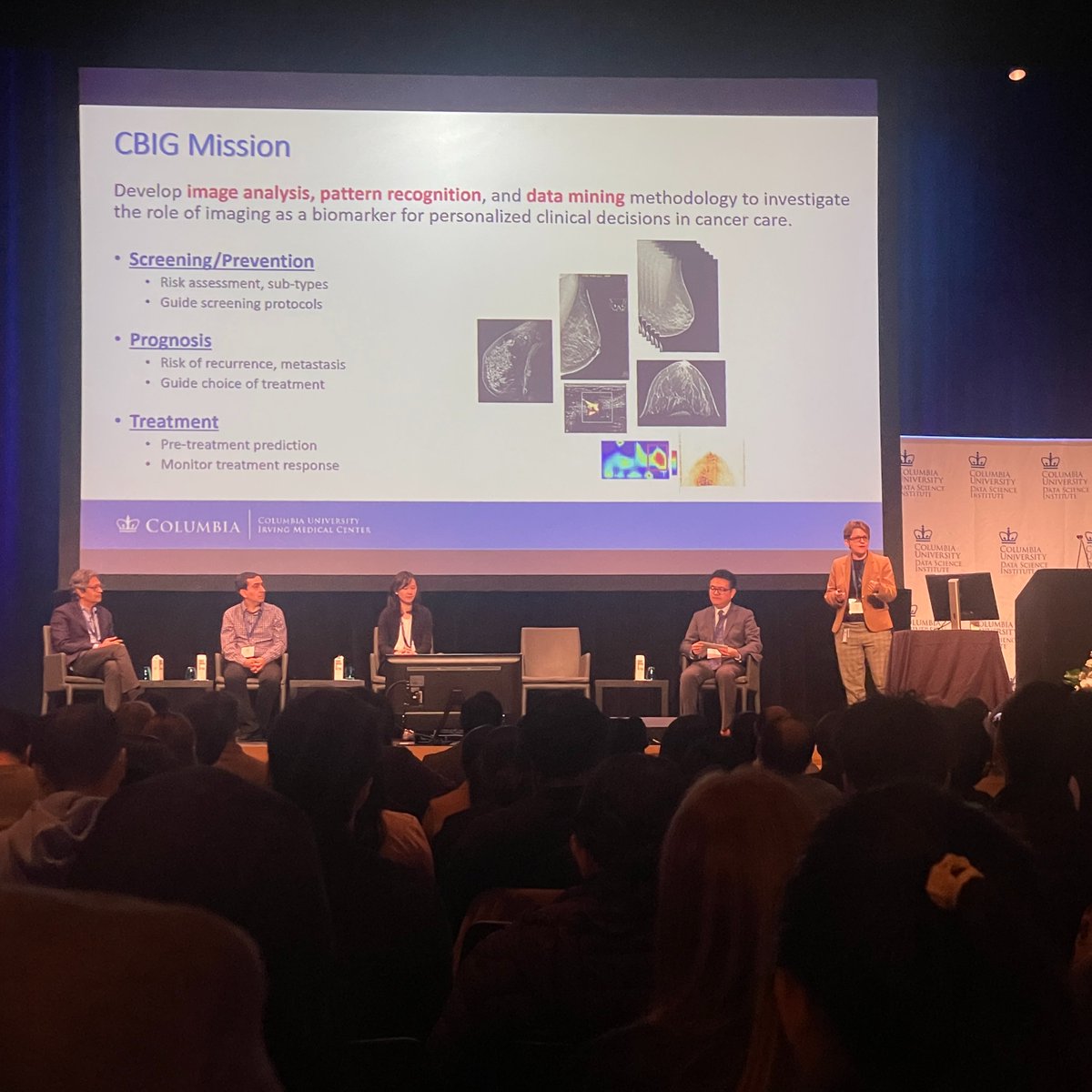 Despina Kontos, Professor @ColumbiaPS, is discussing 'Radiomics, Radiogenomics, and AI' in cancer care. Explore the role of imaging biomarkers in precision medicine. #Radiomics #PrecisionMedicine #CancerCare #DSD2024