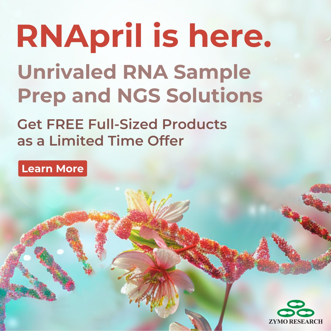 #RNApril is here, and we're celebrating by giving away FREE full-size products with the purchase of select RNA kits! Complete your #RNA workflow with sample preparation solutions from sample collection, purification, and library preparation. Learn more: zymoresearch.com/pages/rna?utm_…