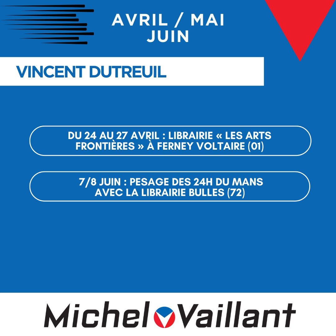 📣🏎️ Les auteurs de « Michel Vaillant » sont en dédicaces au printemps ! Préparez vos agendas 📆✏️