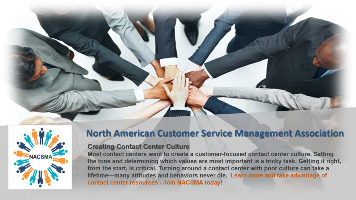 …tomerservicemanagementassociation.org/creating-conta…
Site culture is more important than people realize and creating culture in a new center from day one is paramount. To learn more on this subject, click the link above!  #communication #siteculture #becomeamember #NACSMA #contactcenters #callcenters