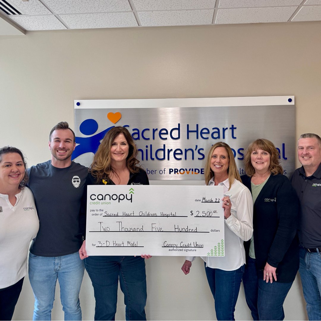 Canopy is excited to announce a completely staff-funded donation of $2,500 to Sacred Heart Children's Hospital to provide a 3-D Heart Model to enhance patient care. Canopy is grateful for its generous employees that set aside a portion of each paycheck to make a difference!