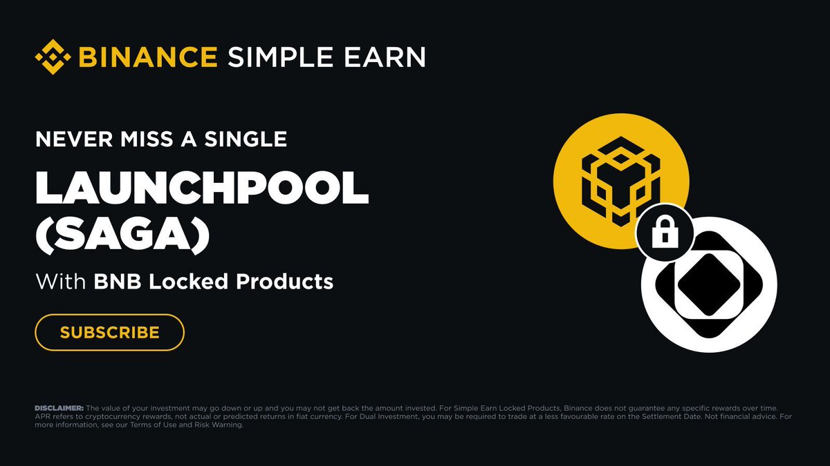 Never miss a #Binance Launchpool with BNB Locked Products. Lock your #BNB to earn @Sagaxyz__ $SAGA Launchpool rewards automatically and 2.5% APR in #BNB. Subscribe here ➡️ binance.com/en/earn/simple…