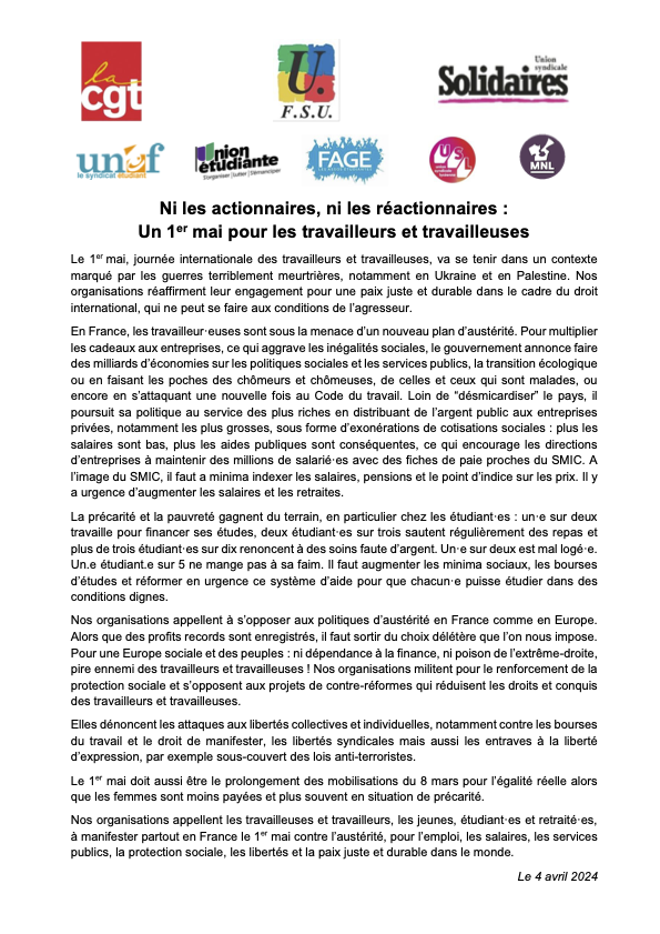 aurelienb93's tweet photo. Appel unitaire au 1er mai : 
 Ni les actionnaires, ni les réactionnaires :  Un 1er mai pour les travailleurs et travailleuses #1ermai
➡️https://t.co/rp8MiFUNcl https://t.co/HCtXxS2iQT