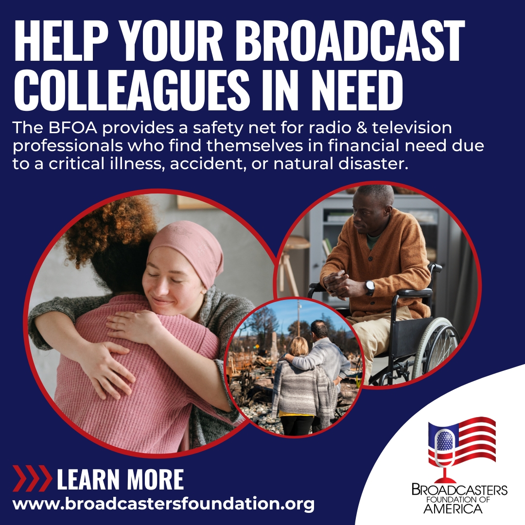 @BroadcastersFDN provides assistance to radio and television professionals who find themselves in acute need. During #NationalVolunteerMonth, the best way to support the BFOA is to share our mission with your broadcasting colleagues. #BroadcastingHope