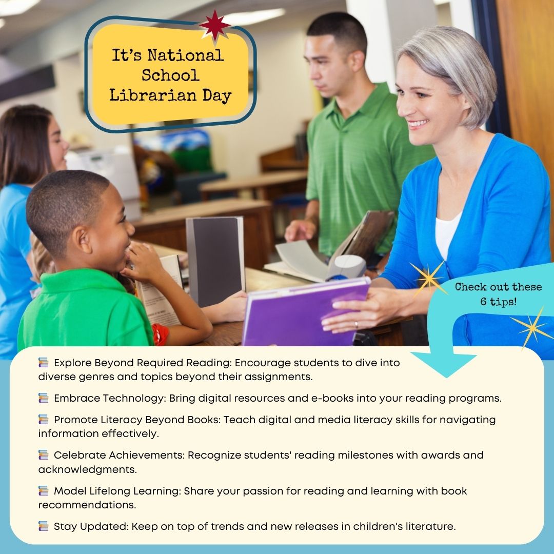 Happy National School Librarian Day! 🎉  Today, we celebrate the unsung heroes who open the doors to endless worlds of knowledge and imagination. Here are 6 tips from a school librarian!  Keep inspiring young minds and nurturing their love for learning! 🌟📚  #schoollibrarian