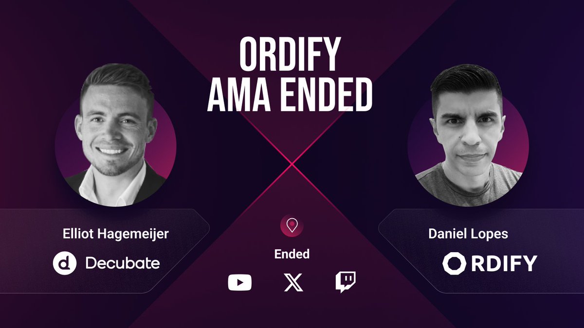 decubate's tweet photo. 🎉 AMA Session Triumph!

A big shoutout to everyone who joined the dynamic AMA with Elliot from Decubate and Daniel Lopes from @OrdifyWorld. Your engaging questions truly enlivened our discussion!

🎙 Couldn't catch it live? No worries, you can recap all the details here:
https://t.co/5RfSrJQQHN

🔔 The Ordify IDO is just on the horizon— 4 days left! Ensure you’re ready by joining the whitelist at  https://t.co/xzdBmzyLOZ

Remember to set your alarms, secure your spot on the whitelist, and be part of Ordify's groundbreaking launch!