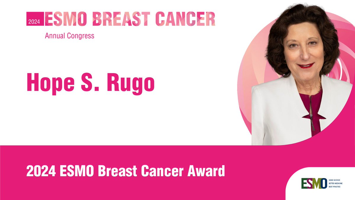 #ESMOBreast24: @hoperugo has been bestowed with the 2024 ESMO Breast Cancer Award for her exceptional contributions to #BreastCancer clinical research. She will deliver her award lecture on 16 May at #ESMOBreast24. 📌 ow.ly/IBw650R8cI4