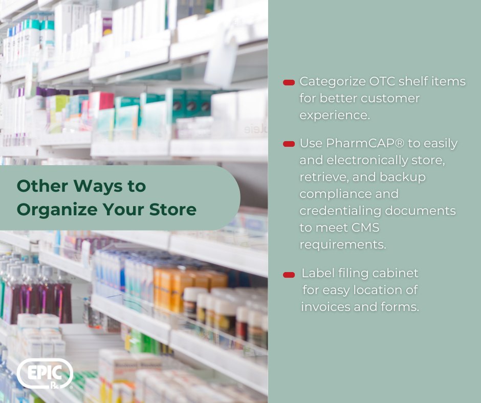 A well-organized pharmacy can make your work easier and improve your customers' experience when visiting! Here are a few ways to better organize your store and serve customers more efficiently. #independentpharmacy #pharmacyorganization #JoinEpicRxToday