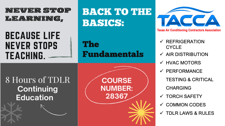 Check out our CE Schedule throughout #Texas for Continuing Education to renew your contractor license #HVAC #TDLR #CEcredits tacca.org/page/CE