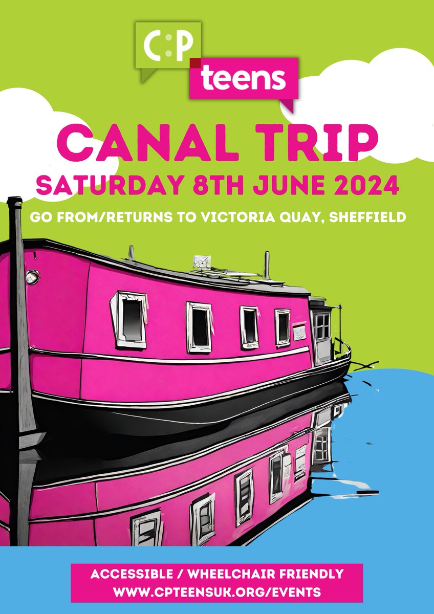 Summer is just around the corner ☀️... There are 3 spaces left (3 'CP Teens' and 3 accompanying parents/carers/PA's) on the CP Teens UK Canal Trip! Sat 8th June 2024. FREE (refundable deposit of £15 required to secure place). FULL INFO/REGISTRATION: cpteensuk.org/events