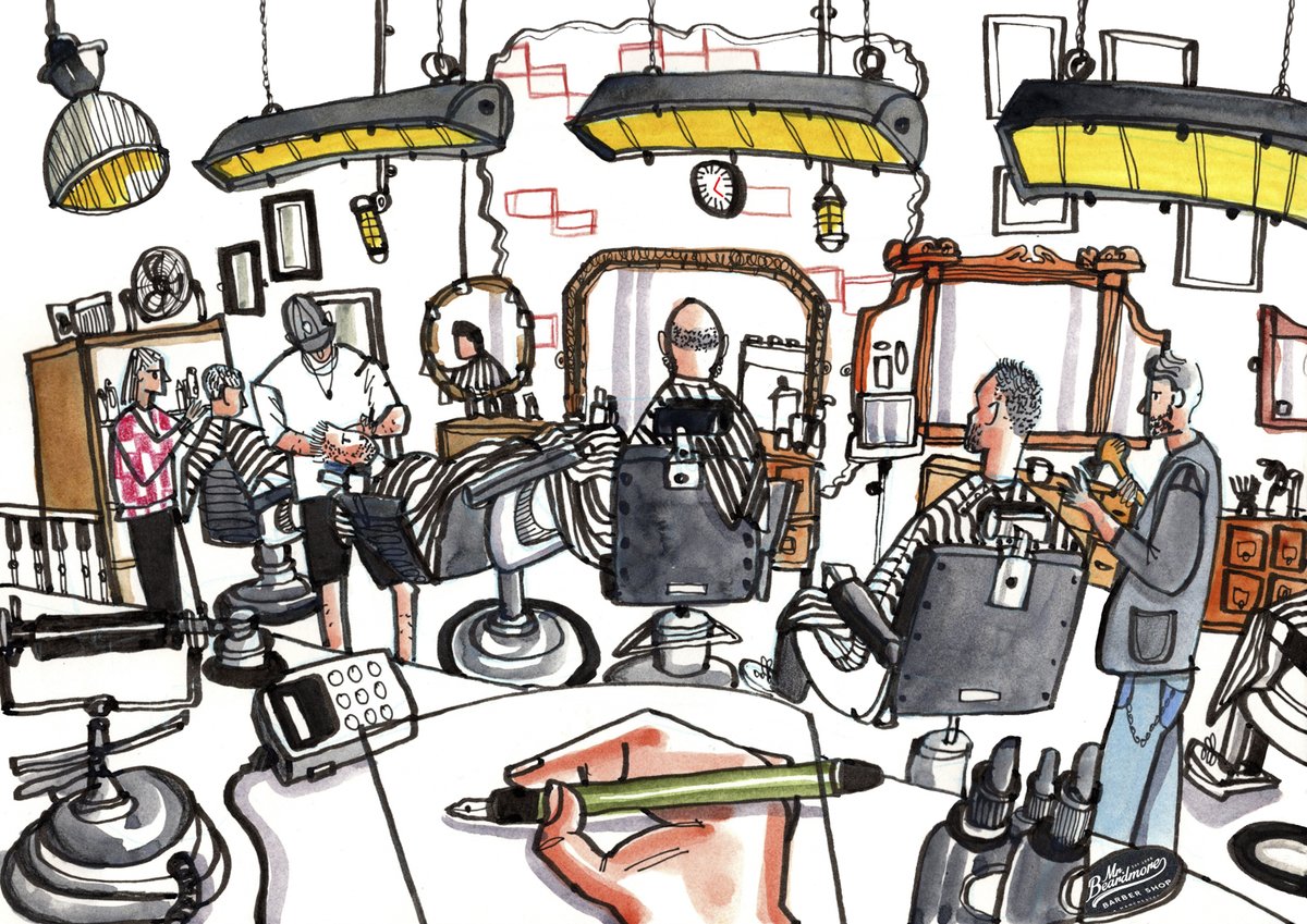 Made super welcome when I drew the Friday afternoon activities at Mr Beardmore Barber Shop the other month. This one and 95 more pages in my upcoming Northern Quarter Sketchbook. Please pre-order to make it happen. Thanks.
kickstarter.com/projects/lens-…