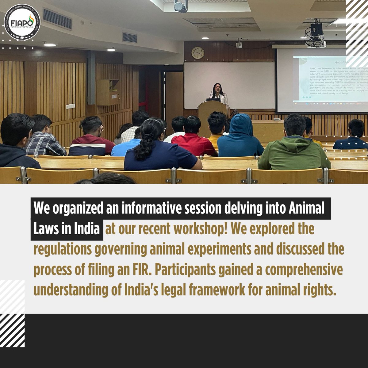 FIAPO conducted a workshop at IIT Delhi on ‘Animal Laws of India’. We also had a Q&A session where students asked interesting & pertinent questions on animal laws. #animalwelfare #animallaws #workshop