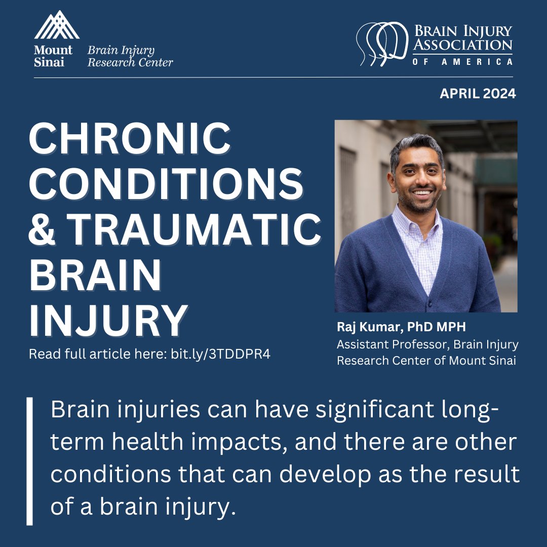 Brain Injury Research Center (BIRC) of Mount Sinai (@sinaitbi) on Twitter photo In a recent <a href="/biaamerica/">Brain Injury Assoc.</a> article, Dr. <a href="/raj_kumarphd/">Raj Kumar, PhD</a> uses data from research conducted at the Brain Injury Research Center of Mount Sinai to shed light on the evolving understanding of #TBI as a #chronic condition
FULL ARTICLE: bit.ly/3TDDPR4 In a recent <a href="/biaamerica/">Brain Injury Assoc.</a> article, Dr. <a href="/raj_kumarphd/">Raj Kumar, PhD</a> uses data from research conducted at the Brain Injury Research Center of Mount Sinai to shed light on the evolving understanding of #TBI as a #chronic condition
FULL ARTICLE: bit.ly/3TDDPR4