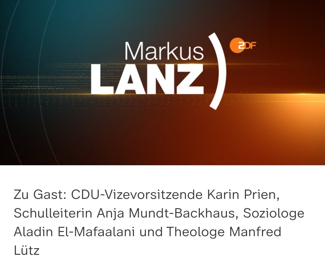 📺23:15 Uhr: Markus #lanz Mit folgenden Gästen: @PrienKarin , Anja Mundt-Backhaus, @AladinMafaalani und Manfred Lütz.