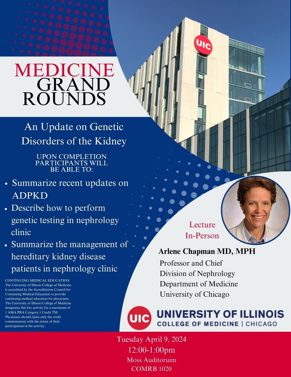 Please join the Department of Medicine Grand Rounds on Tuesday April 9, 2024, at the Moss Auditorium COMRB 1020. This will be an in-person lecture.