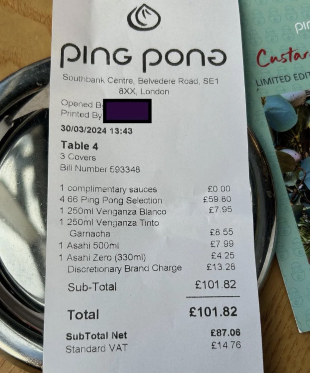 🚨 BREAKING 🚨 @pingpongdimsum in London have replaced service charge with a 15% “brand fee” to go towards company costs. Workers have been compensated with £1 an hour above the minimum wage. This is a cynical attempt to circumvent the Fair Tips Law & deny workers £££s.