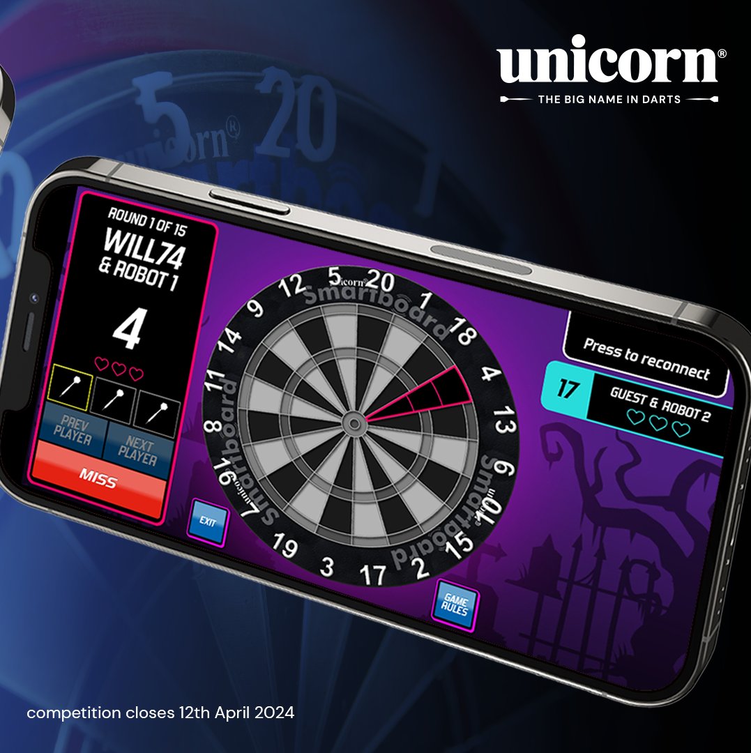 Giveaway Time! 😍 Are you in the market for an auto-scoring dartboard? Like, Retweet and follow us to be in with a chance to win a Unicorn Smartboard! 🎯 Winner will be announced next Friday - 12/04/2024! Good luck! #UnicornDarts #ForEveryPlayer #Competition