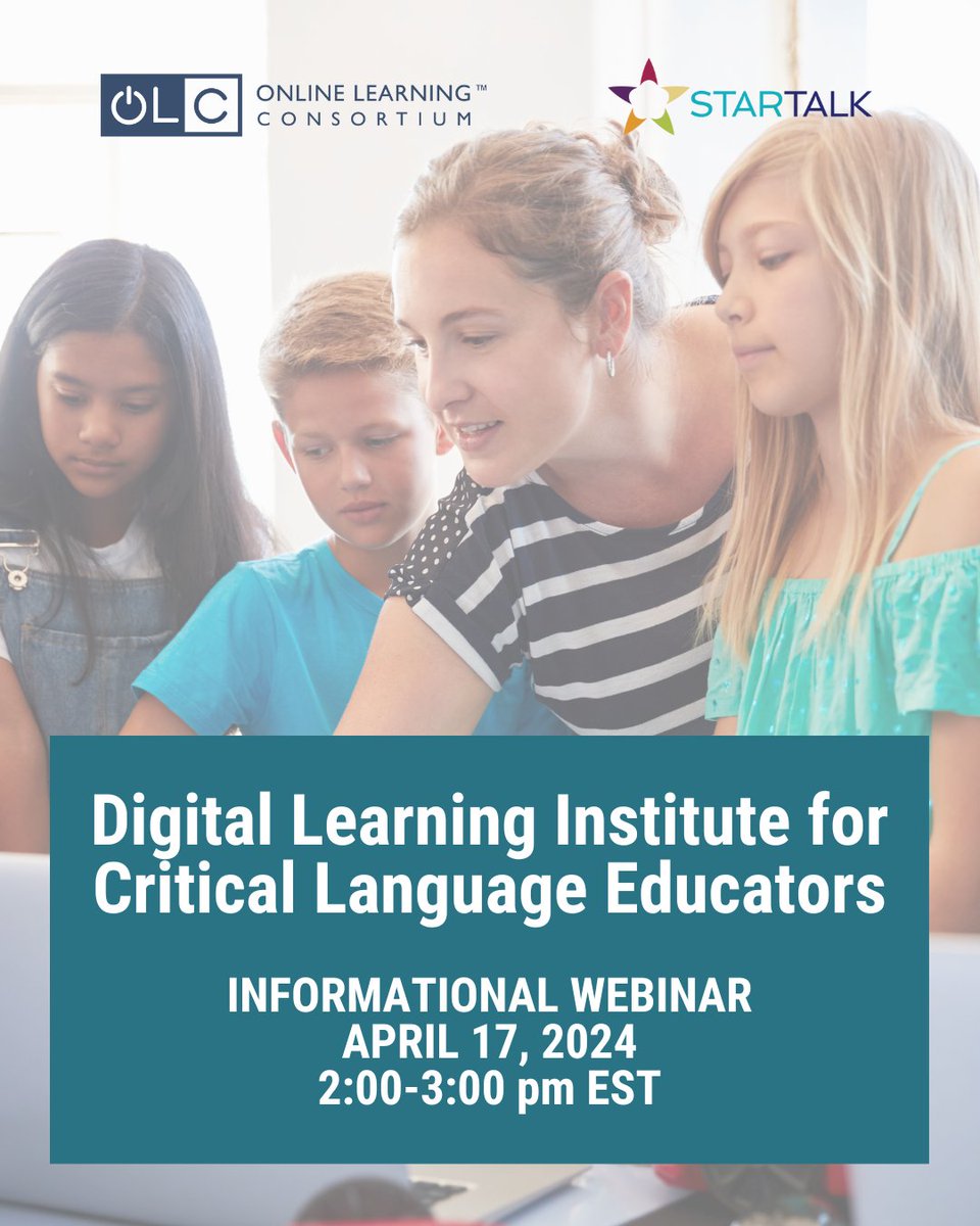 Transform your teaching with OLC's STARTALK Digital Learning Institute for Critical Language Educators! Dive into cutting-edge strategies, earn a digital credential, and receive a $250 stipend upon completion. Register for our webinar to hear more! bit.ly/OLCxSTARTALKWe…