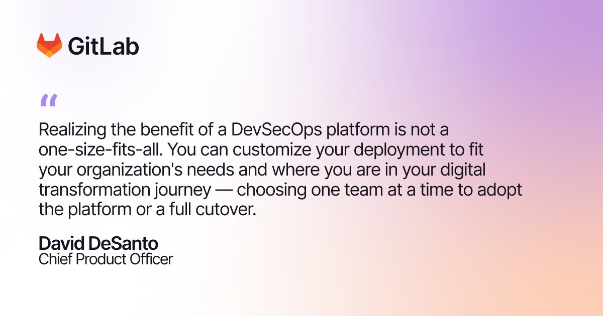 gitlab's tweet photo. When delivering secure software faster, the best tool for the job is an #AI-powered #DevSecOps platform. 💪

Our Chief Product Officer @david_desanto shares how to overcome common roadblocks to achieve ROI on your DevSecOps investment: https://t.co/PEPY0Oq9UY https://t.co/7nC7PA98JQ
