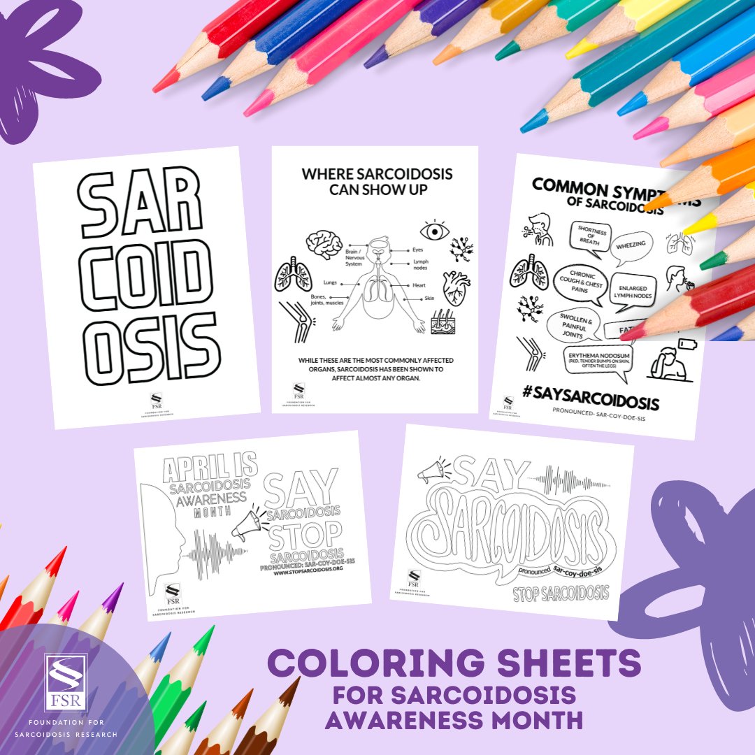 🎨✨ Spread awareness with our Sarcoidosis Awareness Month coloring sheets! 
Get creative and show your support for those affected by this condition. 
Download, color, and share to help raise awareness! 
Download Here: loom.ly/YPqLzik
#ColorForACause #Sarcoidosis