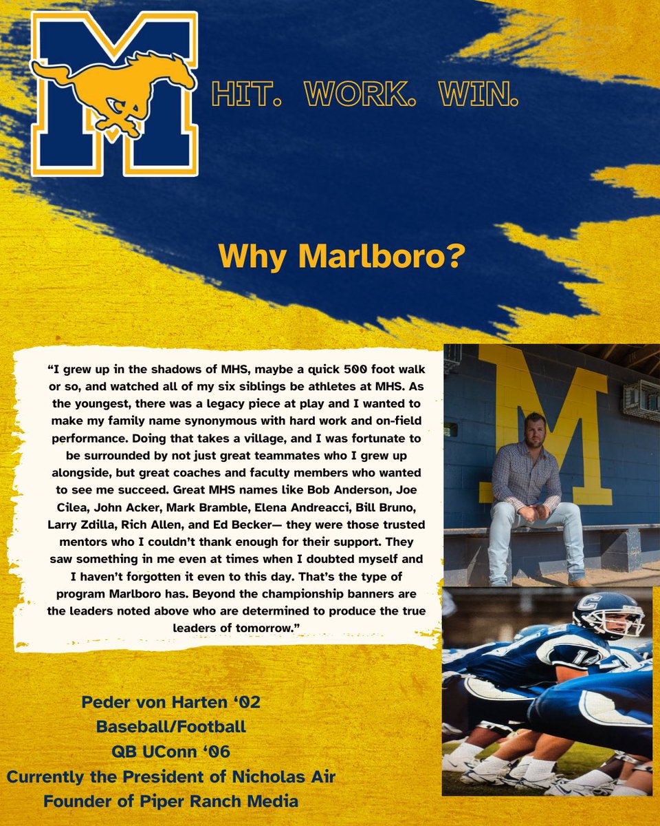 mustangsfootball (@mhsmustangsfb) on Twitter photo Why Marlboro?  See what ‘02 grad Peder von Harten has to say about how the people he encountered at MHS pushed him to be the best version of himself and the man he is today. #stayhome and get the experience of a lifetime, on and off the field. Why Marlboro?  See what ‘02 grad Peder von Harten has to say about how the people he encountered at MHS pushed him to be the best version of himself and the man he is today. #stayhome and get the experience of a lifetime, on and off the field.