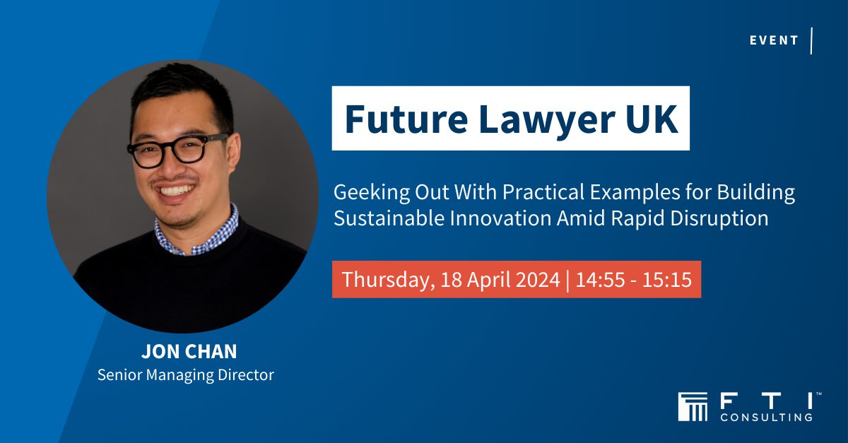 @FTITech is a platinum sponsor of the upcoming Future Lawyer UK event in London. Jon Chan will be presenting a session called 'Geeking out with practical examples for building sustainable innovation amid rapid disruption.' Learn more here: bit.ly/43KQWo3