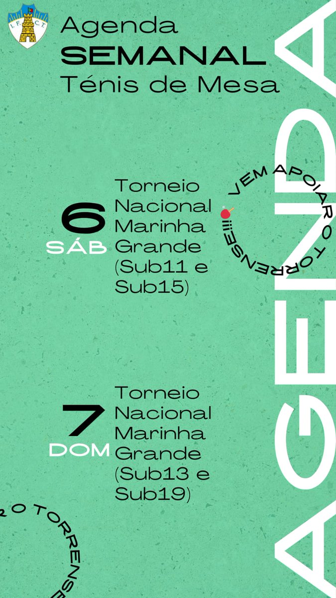 🏓 A agenda para este fim-de-semana da secção de Ténis de mesa 🏓