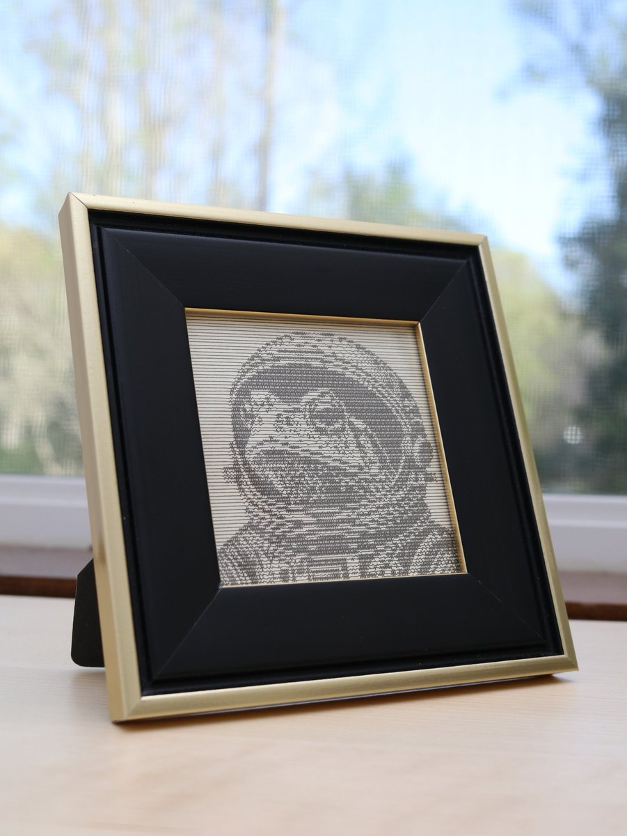 AndrewASink's tweet image. My entry to the @bantamtools Squiggle University challenge! #NextDraw

First, I used @edabot's 'Linocut' prompt helper to create an image of a toad wearing a spacesuit.

Next, I processed it using #SquiggleCam and then plotted it using the @pltr_toolheads 3D printer pen plotter.