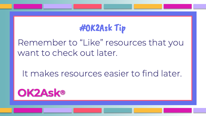 ♥️Twitter Chat Tip: 'Like' resources you want to check out later. #OK2Ask #TeachersFirst