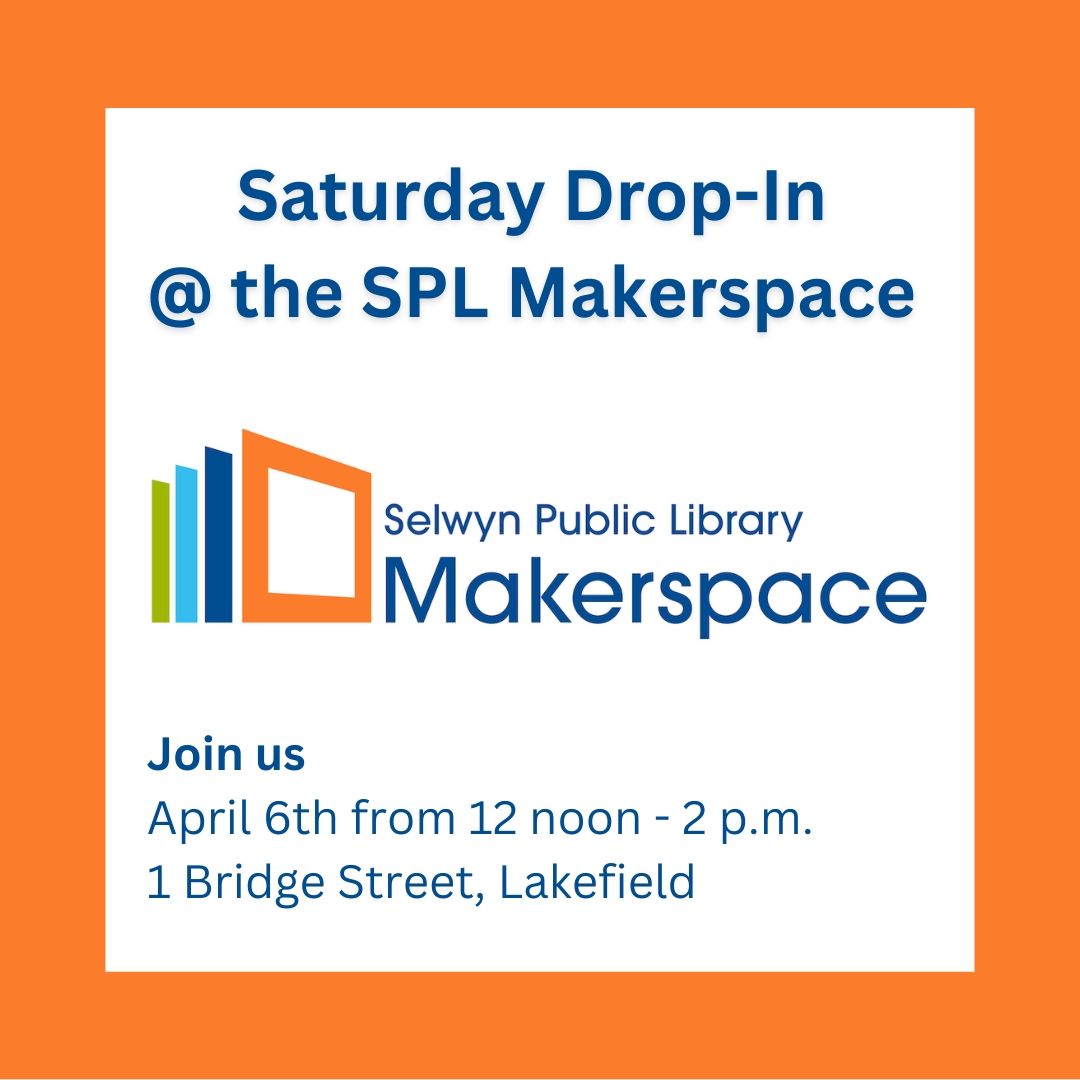 Pop into the SPL Makerspace this Saturday for a quick tour around the space. Learn what programs and services we offer and ask us the questions you've had on your mind. Open between 12 noon and 2 p.m.
