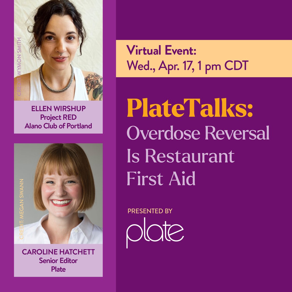 🚨 Calling all restaurant workers! Join Caroline Hatchett, for a <a href="/platemagazine/">Plate</a>  webinar on opioid overdose reversal, April 17 at 1pm CT/2pm ET. Learn from Ellen Wirshup of Project Red how to identify an overdose and administer Narcan. Sign up: bit.ly/3xoFEKo