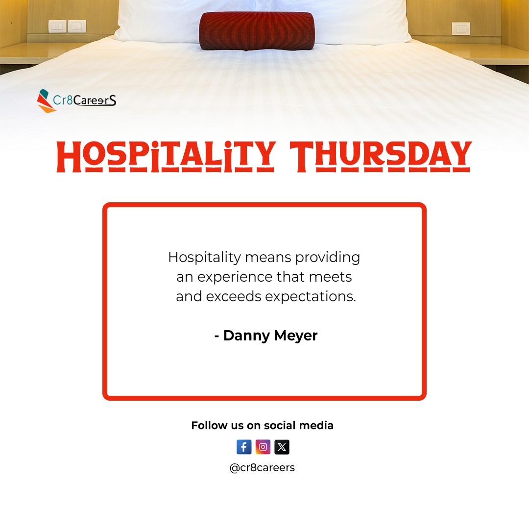 In hospitality, the goal is to deliver an exceptional experience that surpasses what guests expect. #hospitalitymanagement #hospitalityindustry #cr8careers #guestexperience #hotels #restaurants