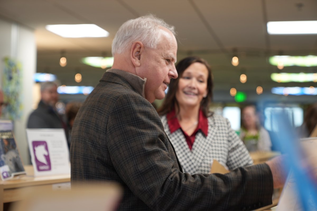 GovTimWalz's tweet photo. I say this as a former teacher: Censorship has no place in our libraries. We need to remember our history, not erase it.

We're celebrating National School Library Month by putting an end to book bans based on ideology in Minnesota. https://t.co/YZtdnQAvFJ