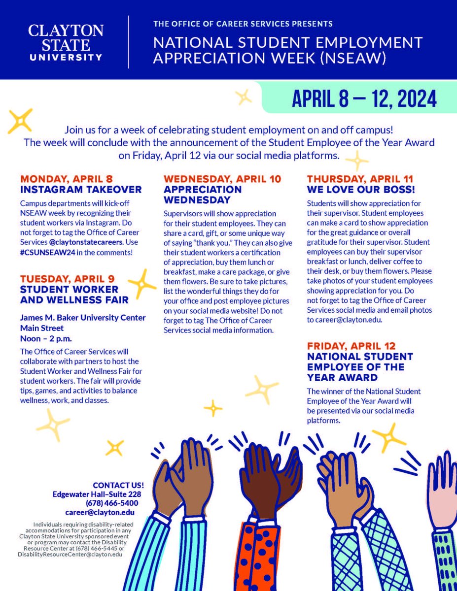 Celebrate National Student Employment Appreciation Week with Career Services April 8th-12th!